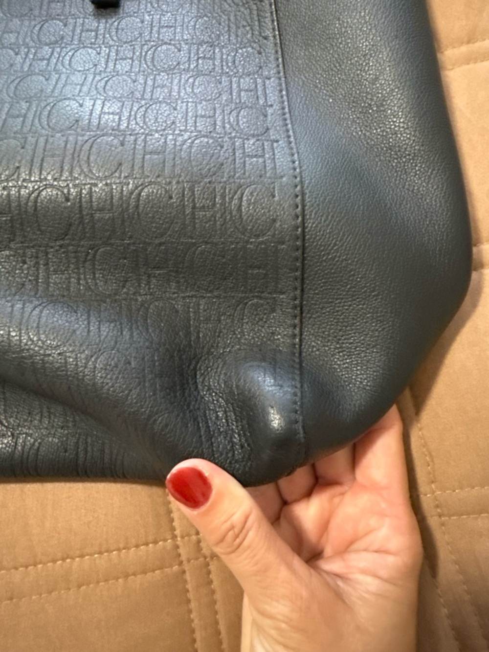 Carolina Herrera Black Tote with Red-Trim Handles - Picture 6 of 11